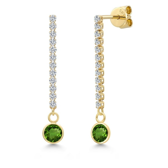 Gem Stone King 14K Yellow Gold Green Chrome Diopside and Lab Grown Diamond Earrings for Women | 1.36 Cttw | Gemstone Birthstone | Round 5MM