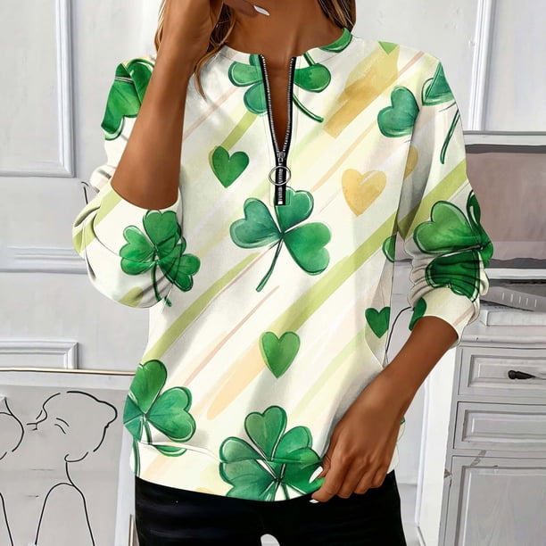 TaTaai Ladies St. Patrick's Day Themed Loose Round Neck Sweatshirt Fashion Long Sleeve Casual Top Comfortable for Daily Home Office Streetwear All Season Gift