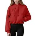 thumbnail image 3 of BiZtdJrK Womens Cropped Hooded Sweatshirt Long Sleeve Oversized Hoodies with Pockets Solid Workout Sweatshirts Red M, 3 of 10