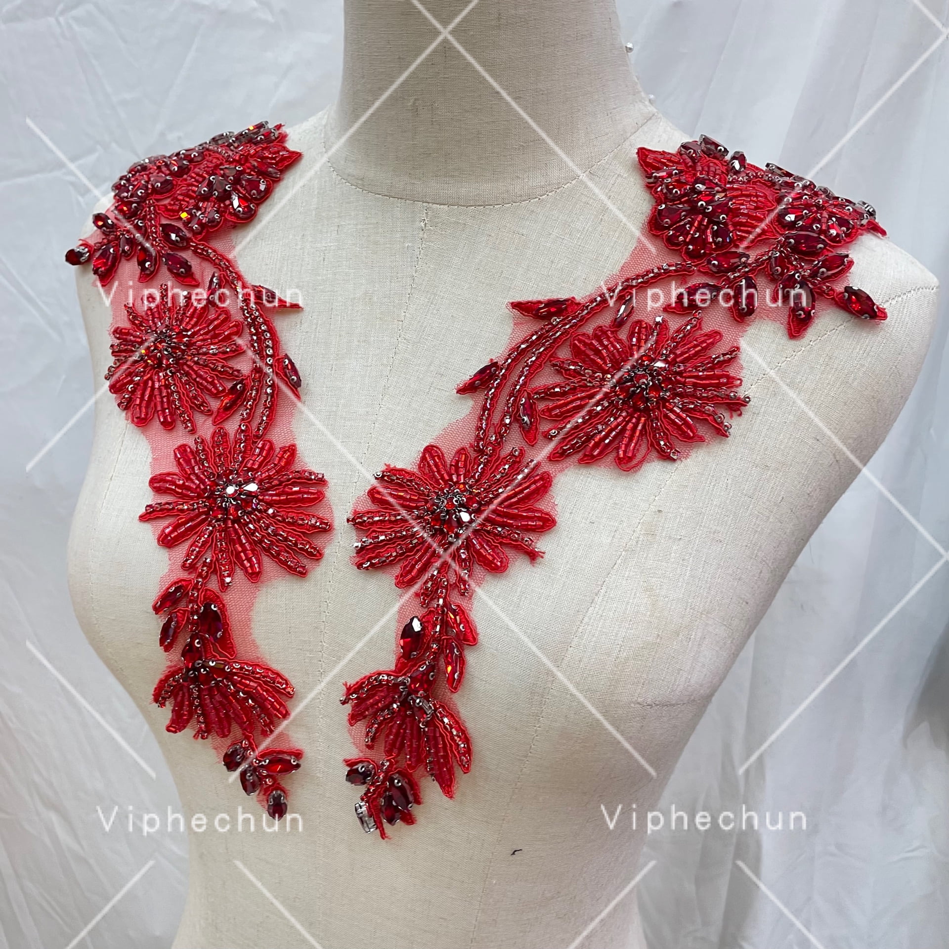 Hot sale customized red handmade rhinestone applique