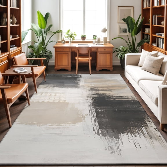 8'x10' Area Rugs, Black Beige Abstract Indoor Outdoor Area Rug for Living Room Bedroom, Modern Gradient Color Block Simple Washable Bathroom Rugs Kitchen Floor Carpet Mats Home Decor Aesthetic