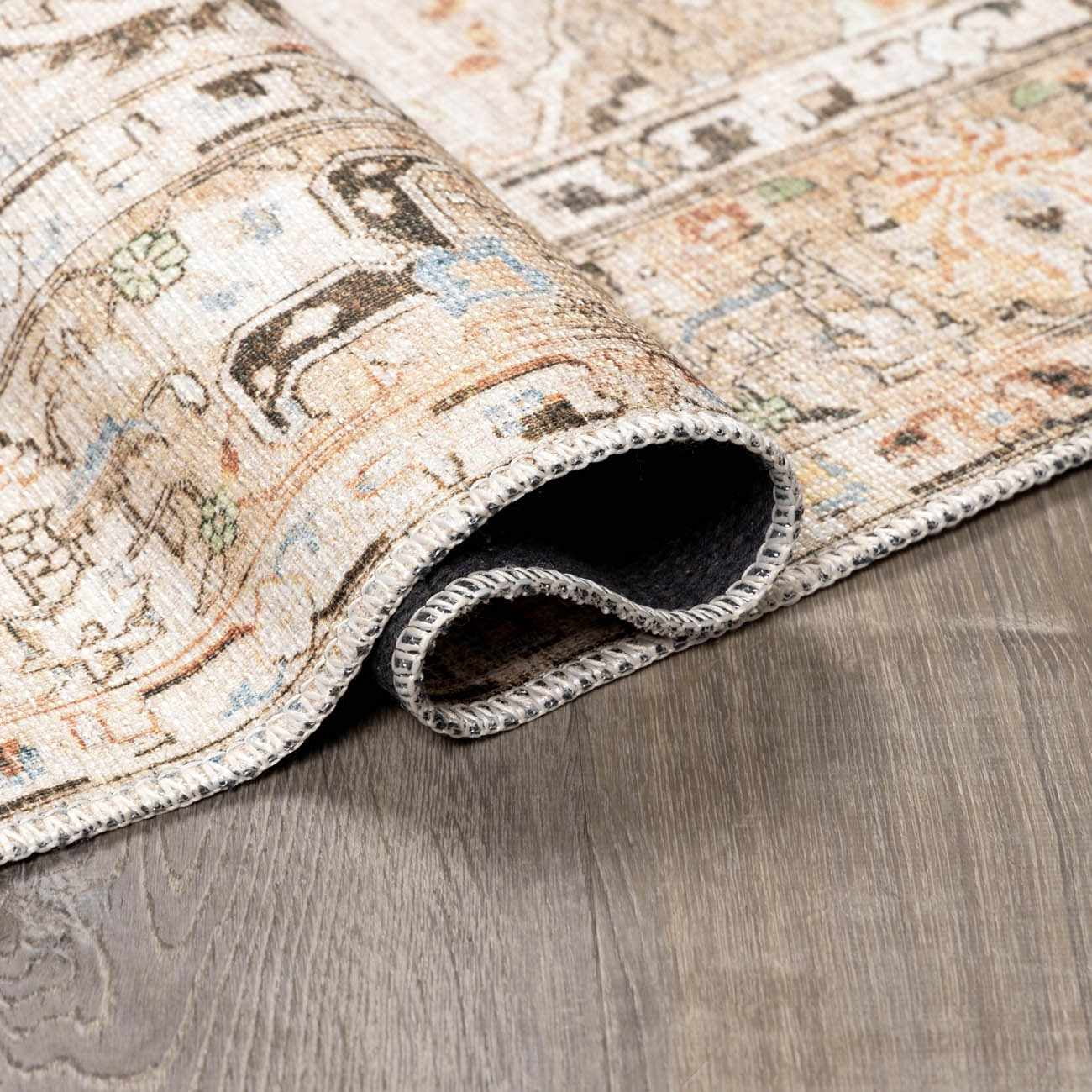 BoutiqueRugs Standon Vintage Medallion Runner Rug - Machine Washable - Grass Green, Terracotta, Charcoal - 2'7" x 7'3" Runner