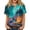 Blue, variant on Women’s Halloween Handprint Graphic Henley Button Neck Short Sleeve Cotton Linen Shirt with Chest Pocket Casual Fit