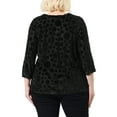 thumbnail image 3 of Unique Bargains Women's Plus Velvet Semi Sheer Bishop 3/4 Sleeve Peplum Top 1X Black, 3 of 7