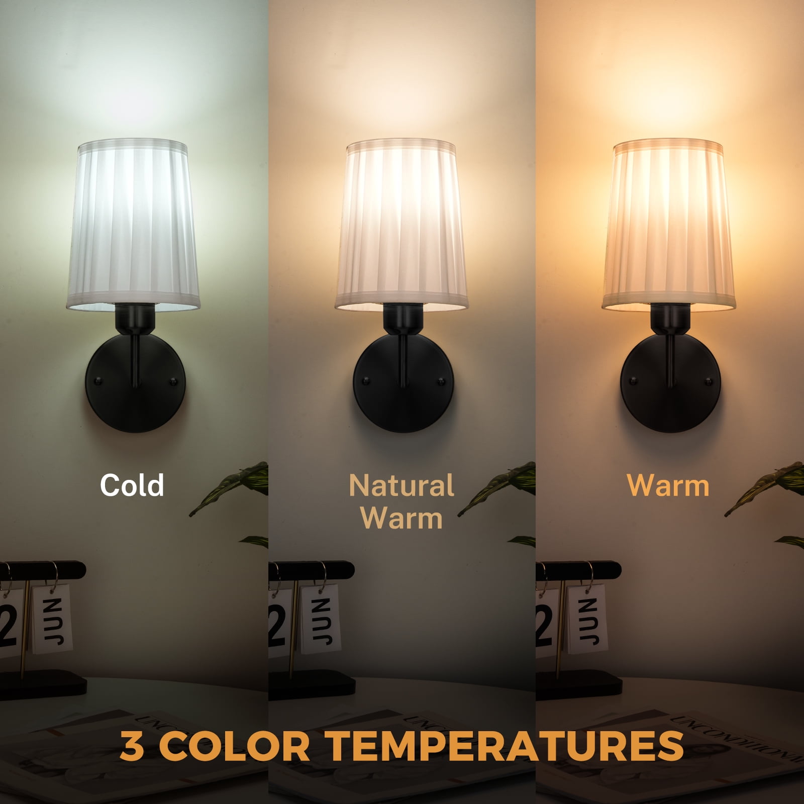 Set of Two Wall Sconces, Battery Operated Wall Sconce Reachargeable Wireless Wall Mounted Lamp Dimmable Battery Powered Wall Light Fixure for Bedroom Living Room Hallway, Black