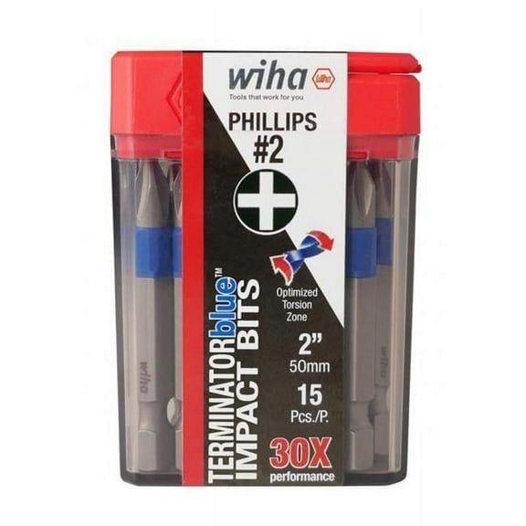 Wiha Tools WHA70242 2 in. No.2 TerminatorBlue Impact Bit Phillips - Pack of 15