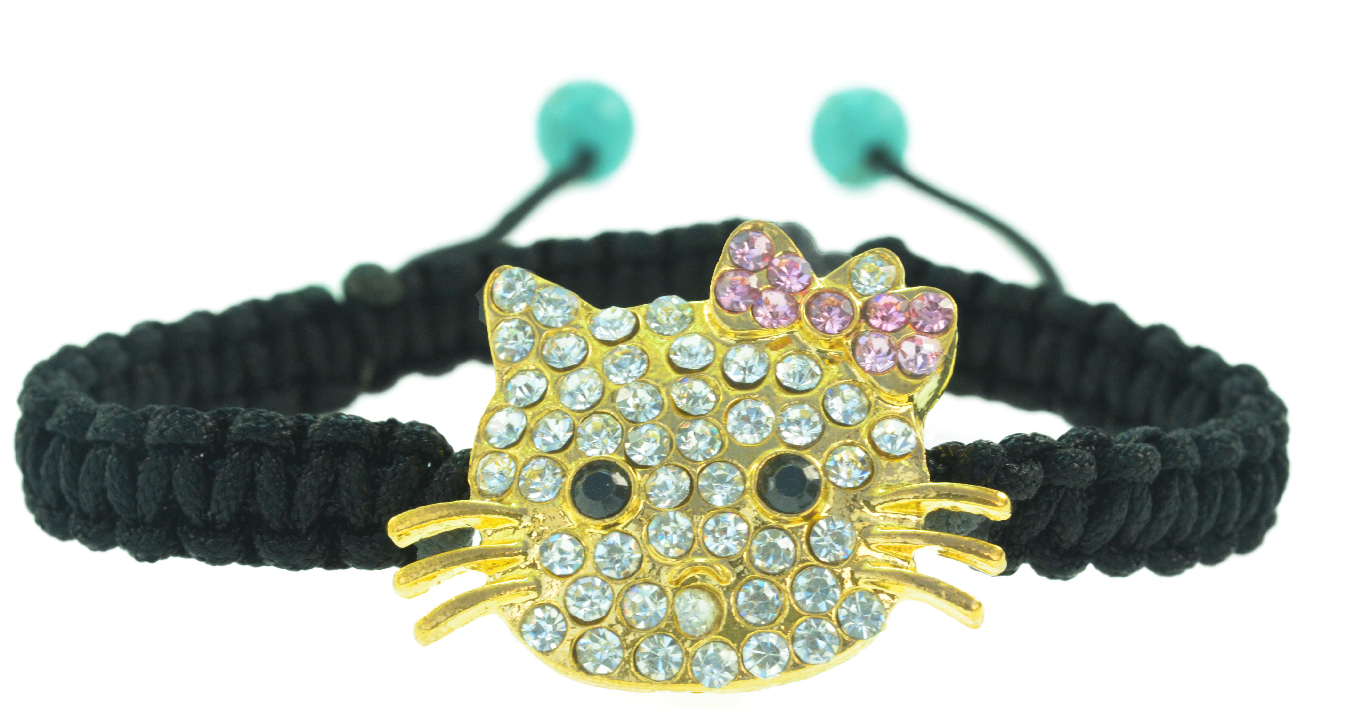 Hello Kitty Pink Kids Girls Bracelet Crystal Beads Braid Charm Adjustable Length 