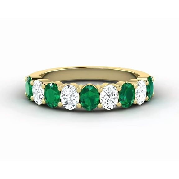 Women's Lab Created Diamond Green Emerald Ring in 14K Yellow Gold Plated