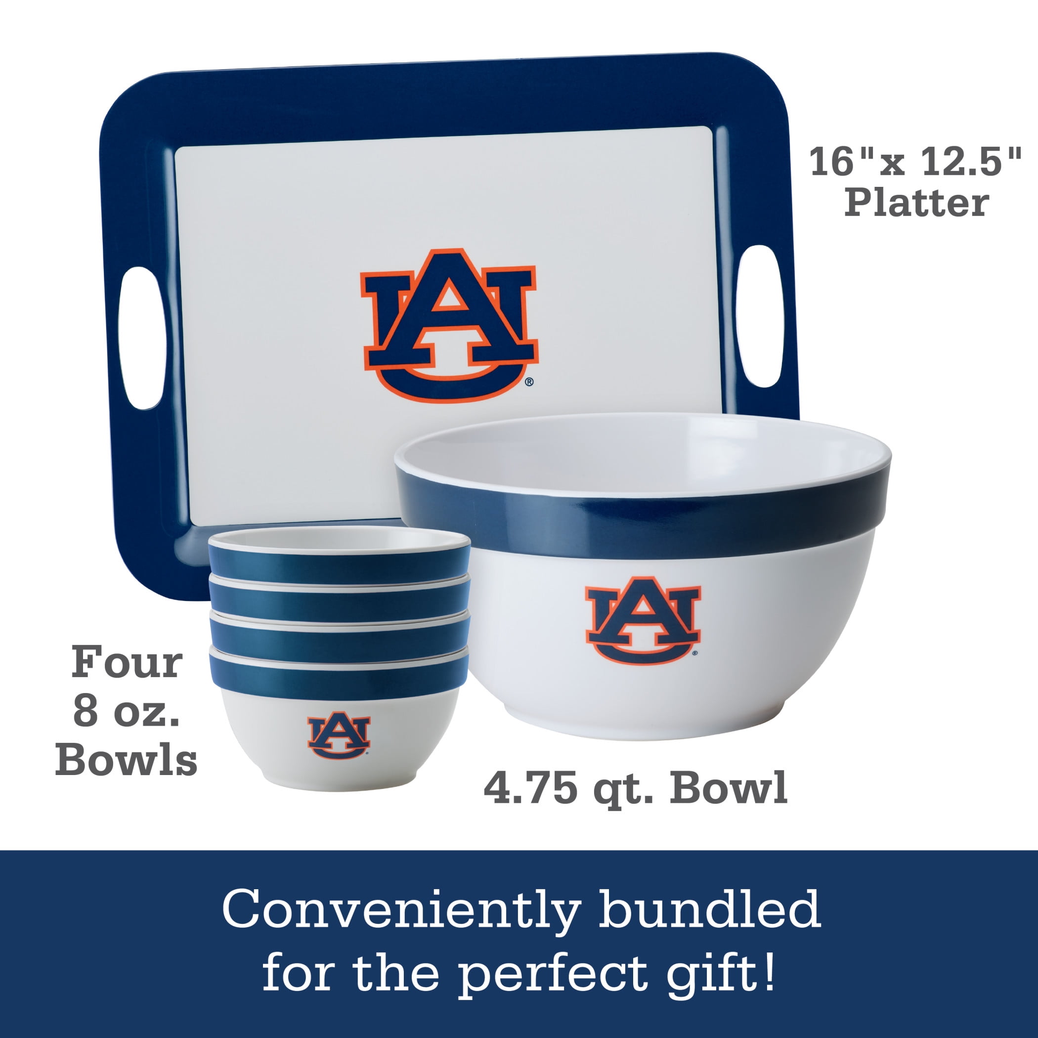 Evergreen NCAA Auburn Tigers Game Day Snack Set Serving Tray 