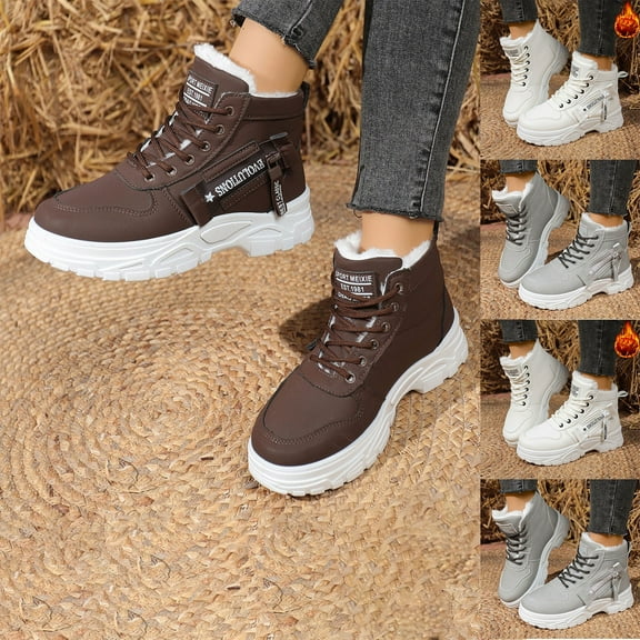 Miluxas Women's Fleece Lined Snow Boots, Thick Platform Winter Outdoor Shoes Hiking Warm Ankle Shoes White 10.5(45)