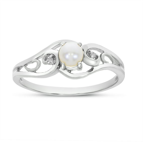 10k White Gold Freshwater Cultured Pearl And Diamond Ring