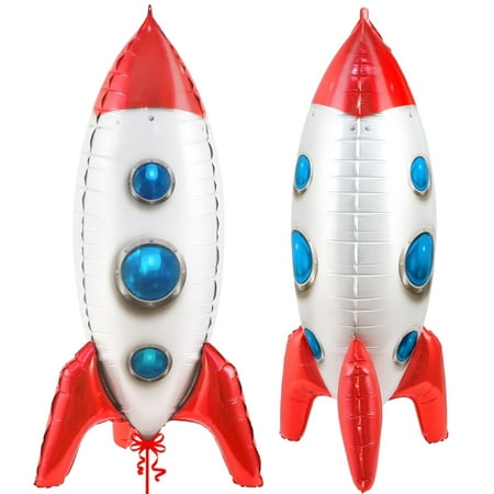 KatchOn, Large Rocket PriNst Balloon for Kids - 33 Inch, Spaceship Balloon for Space Party Decorations | Space Balloons, Galaxy Party Decor | Rocket Mylar Balloon for Rocket Birthday Decorations