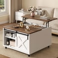 thumbnail image 2 of Walsunny Lift Top Coffee Table with Hidden Storage, Farmhouse Coffee Table with Adjustable Storage Shelves & Wheels White, 2 of 10
