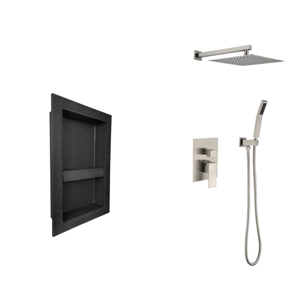 Shower system with spray head, hand shower, slide bar, body sprays, shower arm, hose, valve trim