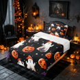 thumbnail image 2 of Homewish Halloween Cartoon Ghost Twin Sheets, Pumpkin Lantern Bedding, Black Orange Purple, 3 Pieces (1 Flat Sheet, 1 Fitted Sheet and 1 Pillowcase), 2 of 5