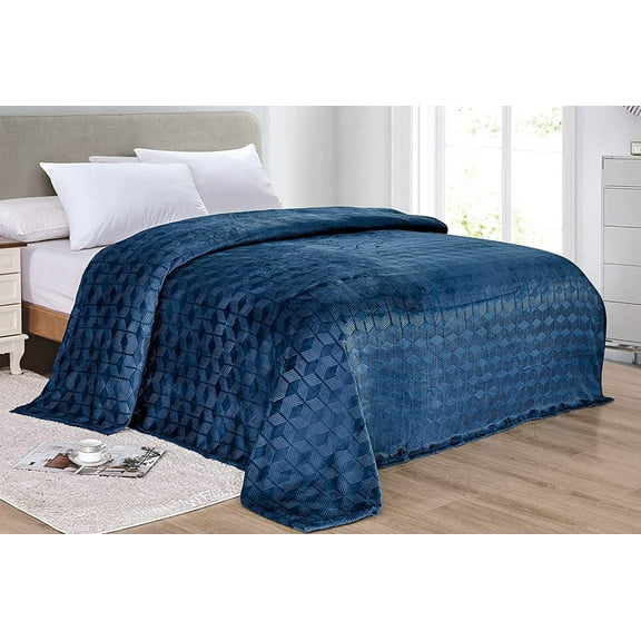 Amrani Bed Cover Embossed Blanket, Soft Premium Microplush - King Navy