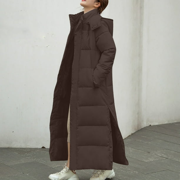 Chaqueta de plumón de algodón de manga larga con capucha para mujer, abrigo informal de invierno, alargada y gruesa, de longitud media