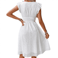 thumbnail image 4 of Robe de Soirée en Dentelle Brodée Taille Smockée Manches Flottantes Ligne A Midi Longue Robe de Soleil Blanche TTG, 4 of 9