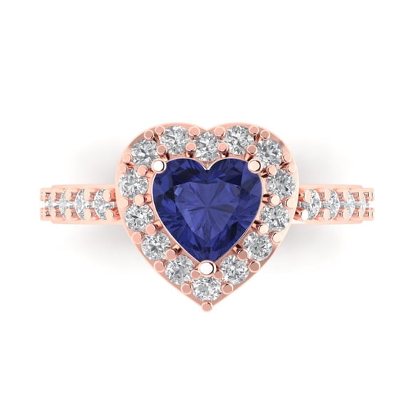 Halo Engagement Ring for Women - 2.03ct Simulated Tanzanite in 18K Rose Gold Promise Ring