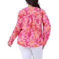 thumbnail image 3 of Blusas de mujer de tallas grandes Agnes Orinda, camisetas de flores con cuello en V, mangas largas enrolladas, camisas de botones casuales 2X color rosa intenso, 3 of 6