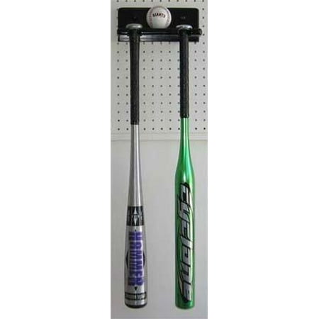 Ball Rack Holds - Baseball Bat Wall Hanger Rack Holder, Holds 1 ball and 2 bats (Black)