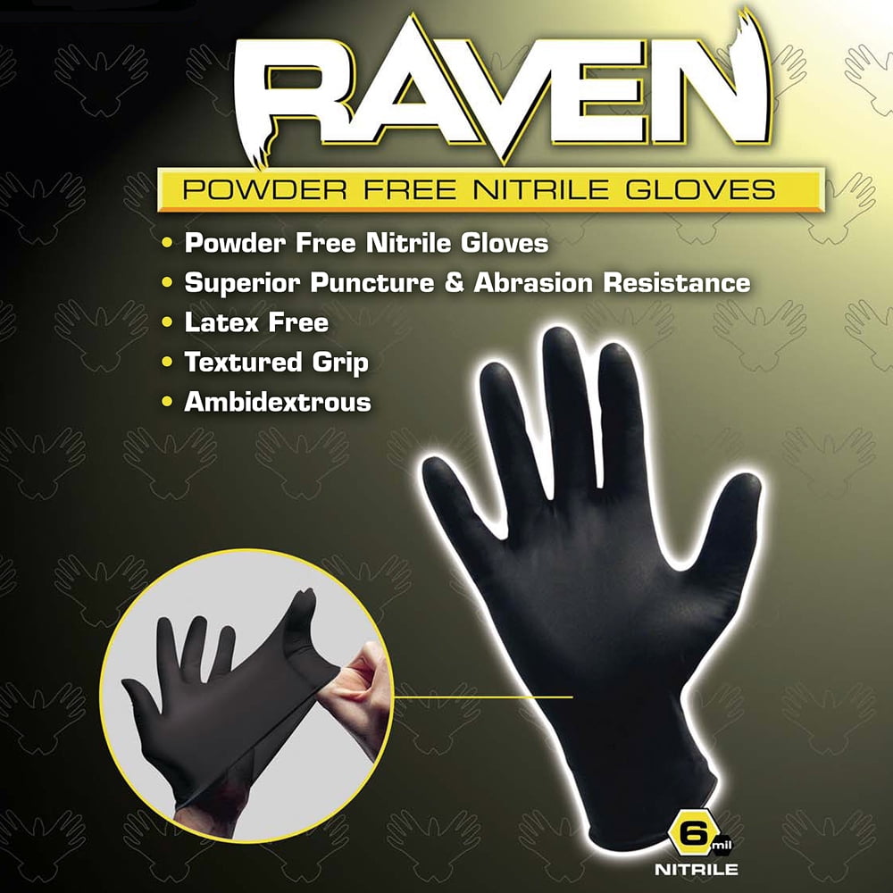 RAVEN 66518, 7 mil Nitrile Exam Grade Gloves, Powder Free, Size Large, 100 Gloves/Box, 10 Boxes/Case