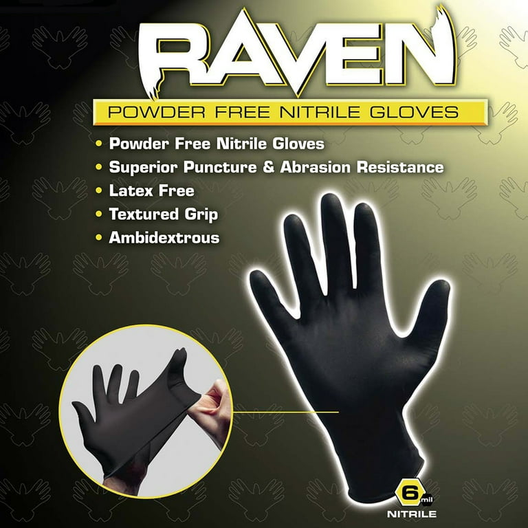 SAS Safety Raven Powder-Free Black Nitrile 6 Mil Gloves, Large, 10