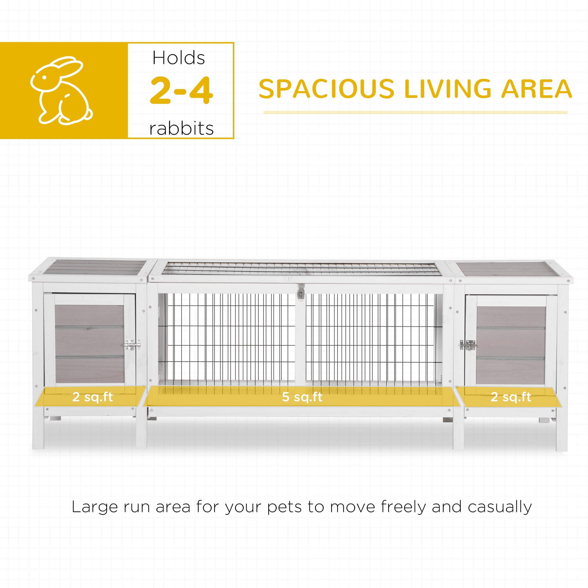 PawHut Rabbit Hutch, Bunny Cage, Guinea Pig House with Pull-Out Tray and Divided Board for Indoor, White