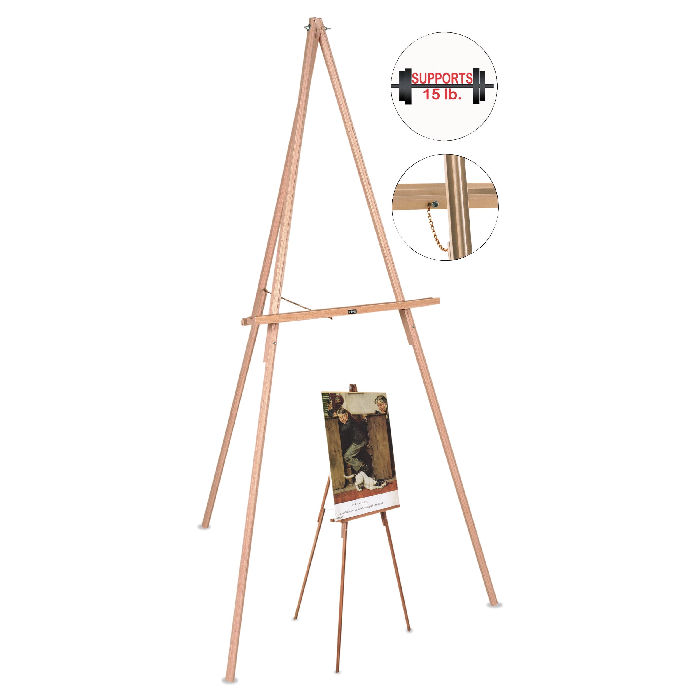 MasterVision Oak Display Tripod Easel, 60", Wood/Brass