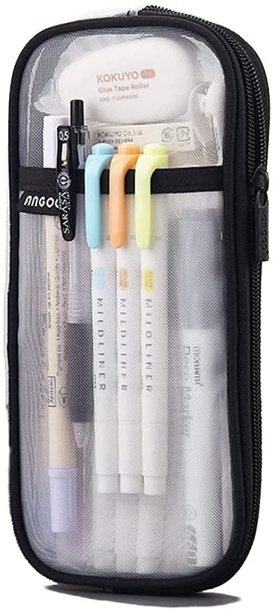 Rainbow Color Student Pen Pencil Case Zip Mesh Portable Pouch Makeup Bag Storage 
