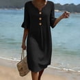 thumbnail image 2 of fheaev Women's Midi Dress Short Sleeve V Neck Button Down Loose with Pockets for Casual Black L, 2 of 9
