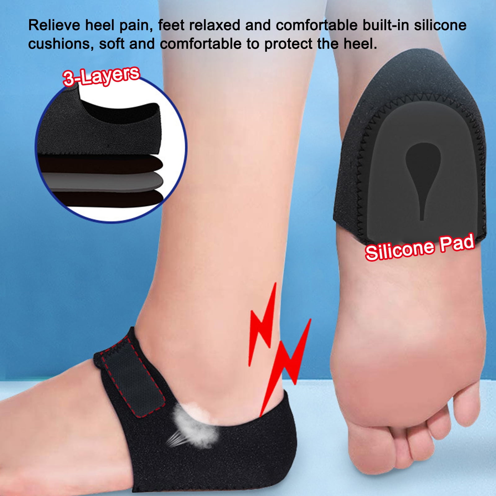 Amdohai 1 Pair Foot Heel Cushions Protectors Plantar Fasciitis Heel Silicone Pads Heel Cushion Inserts Heel Cups Adjustable Breathable Heel Support for Cracked Dry Achilles Heels Heel Pain Walmart