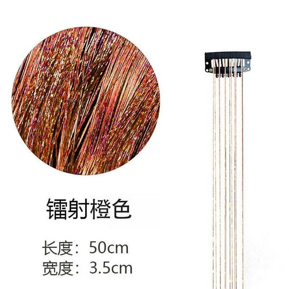 Namzi 8 Pcs Clip in Hair Tinsel , 20 Inch Heat Resistant Glitter Fairy Hair Tinsel Clip in Extensions, Sparkle Strands Festival Gift Party Hair Accessories for Women Girls，Orange