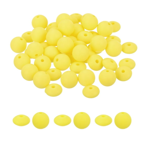 Uxcell 50Pcs Yellow Silicone Beads 12mm Round and Lentil for Pen Bracelet Necklace Keychain DIY