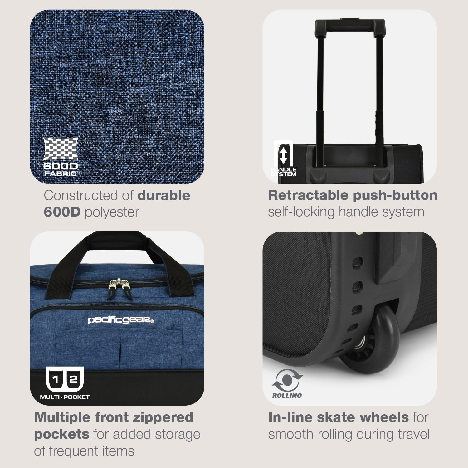 Pacific Gear Keystone 21" Rolling Duffel Bag with Wheels, Navy