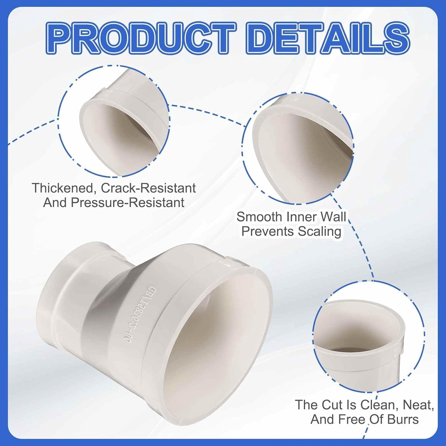 MKEUDQ-Eccentric Duct Reducer (4" to 3") - PVC Round Duct Fitting Pipe Increaser Reducer Adapter Connector, Fits DWV (Drain, Waste and Vent) Air Ventilation Ducting