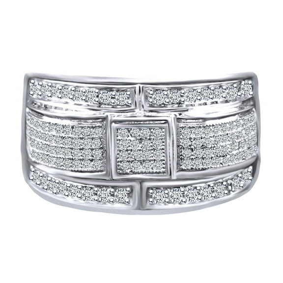 AFFY 0.65 Carat (Ctw) Round Shape White Natural Diamond Men's Anniversary Ring 10k Solid White Gold Ring Size-9