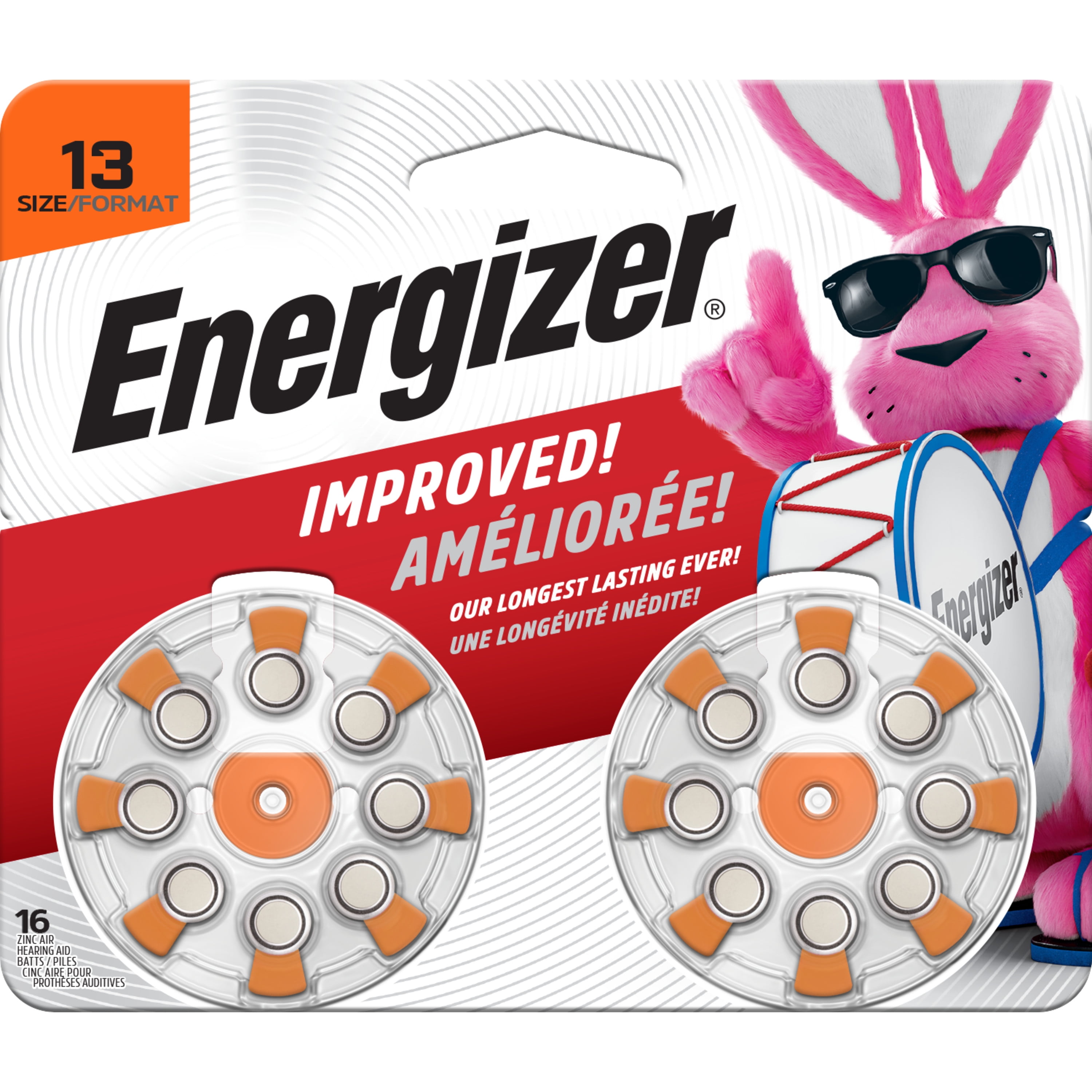 Energizer Hearing Aid Batteries Size 13, Orange Tab, 16 Pack