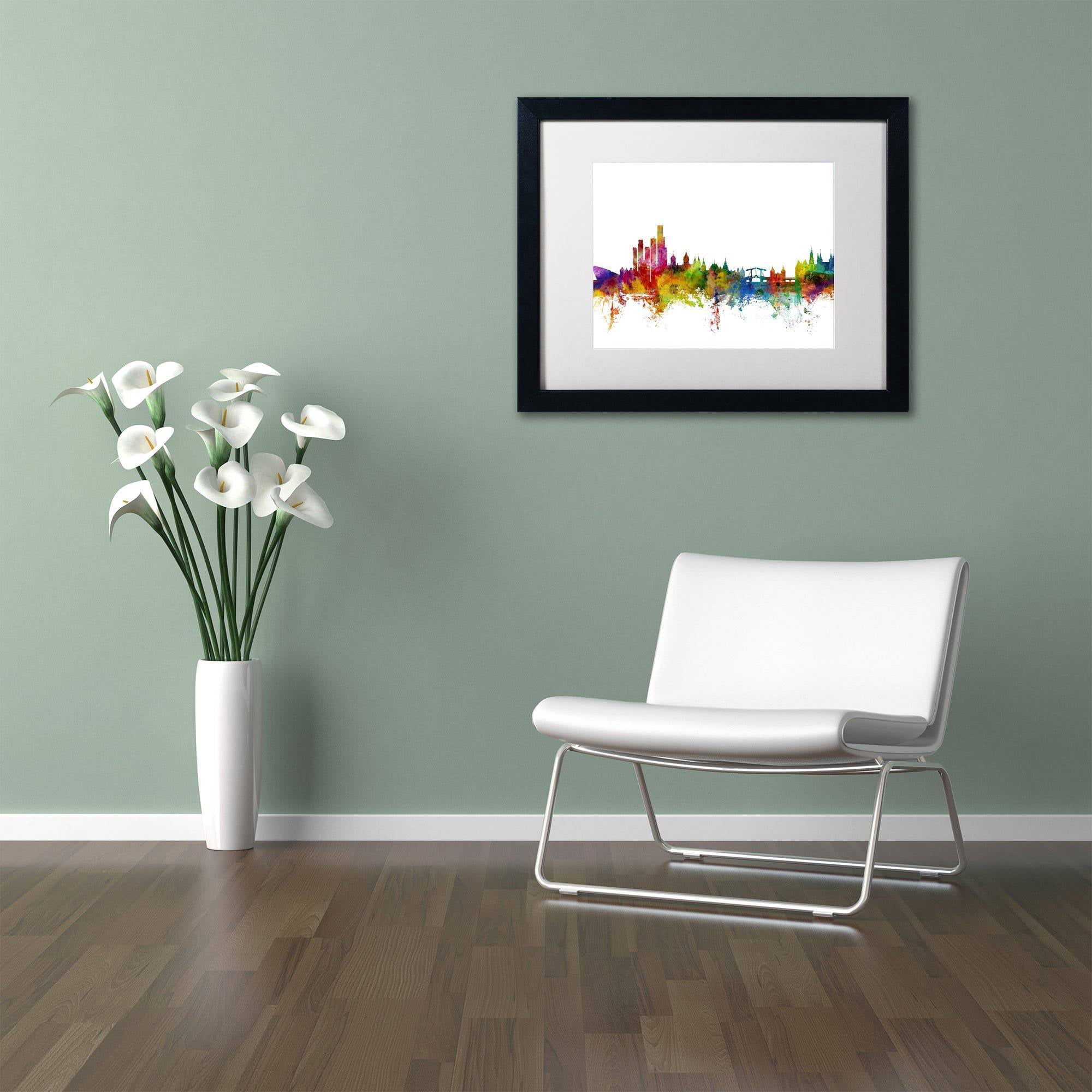 Trademark Fine Art "Amsterdam Skyline II" Canvas Art by Michael Tompsett White Matte, Black Frame