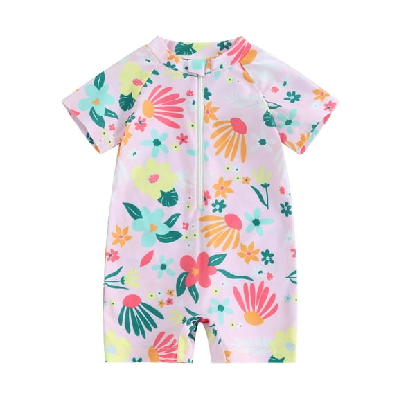 Bagilaanoe Ruffle Rashguard Short Sleeve Flower Print Toddler Baby Girls One-Piece Swimsuit 3M-3T