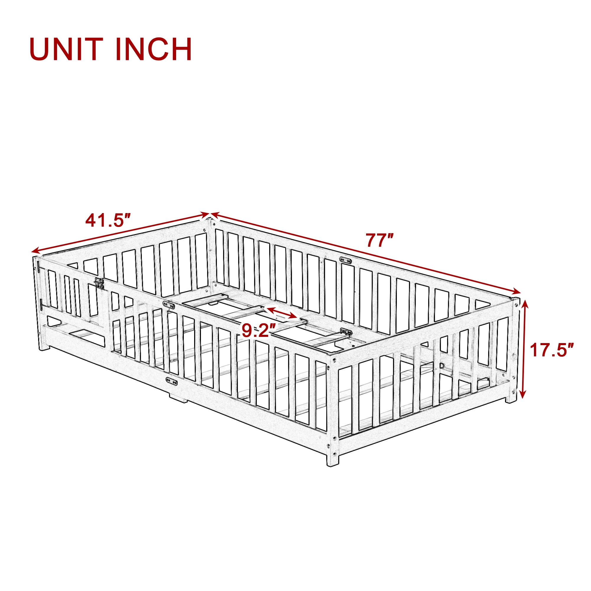 Miniyam Wood Twin Size Floor Bed Guardrails for Kids, Espresso