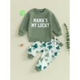 thumbnail image 2 of vera natura Baby 2Pcs Irish Day Outfits Long Sleeve Letter Sweatshirt and Shamrock Pants Set Toddler Clothes, 2 of 9