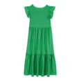 thumbnail image 6 of Mikilon Fashion Girls Long Dress Size 6-12 Years Short Sleeves Round Neck Solid Color Dress Solid Color Ruffled Dress, 6 of 6