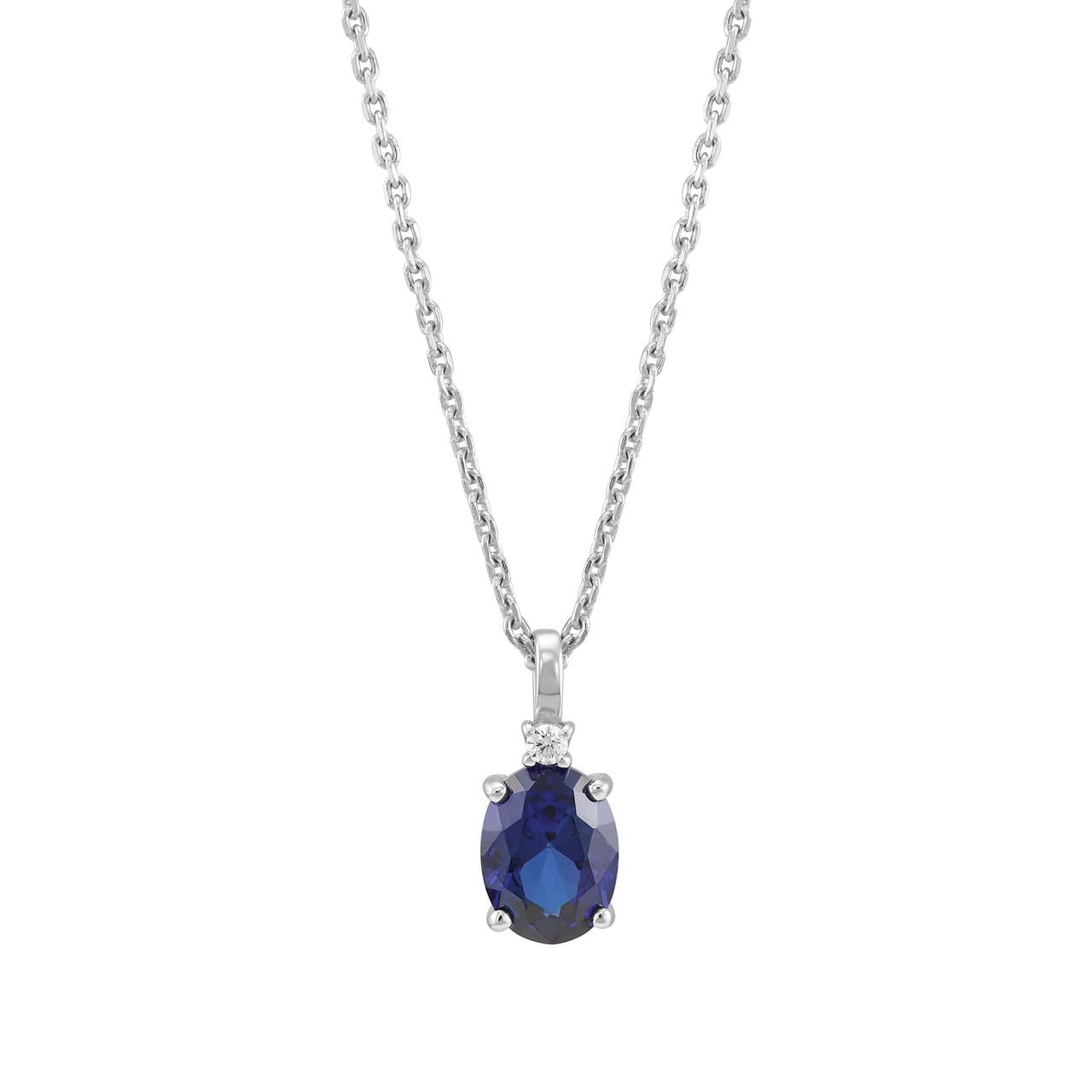 Brilliance Fine Jewelry Created Blue Sapphire and White Cubic Zircoina Pendant Necklace and Studs Set in Sterling Silver