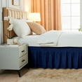 LUSHVIDA Navy Queen/ King Bed Skirt Wrap Around Dust Ruffle White Bed