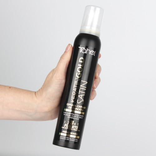 Tahe Botanic Satin Keratin Gold Hair Styling Mousse for Dry or Damaged Hair, 200 ml (Hold Level 5)
