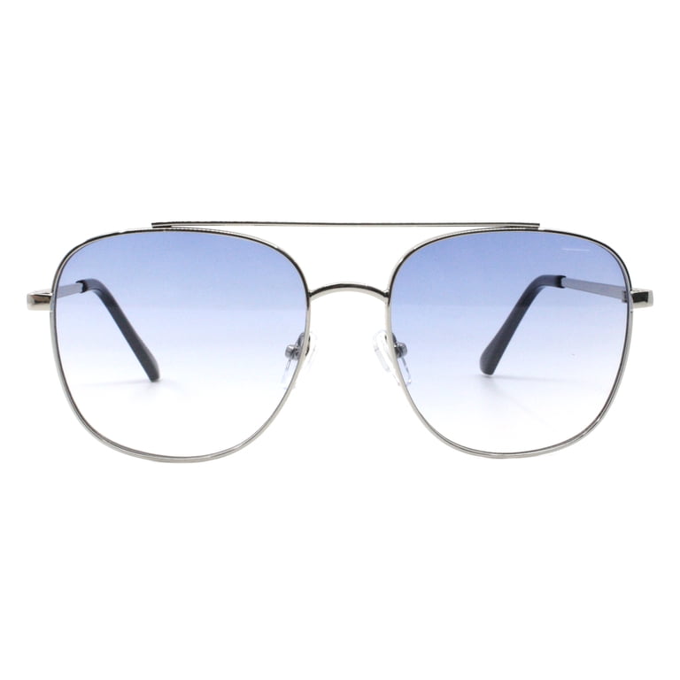 Double Bridge Pilot Sunglasses Square Metal Frame Silver  display picture 1