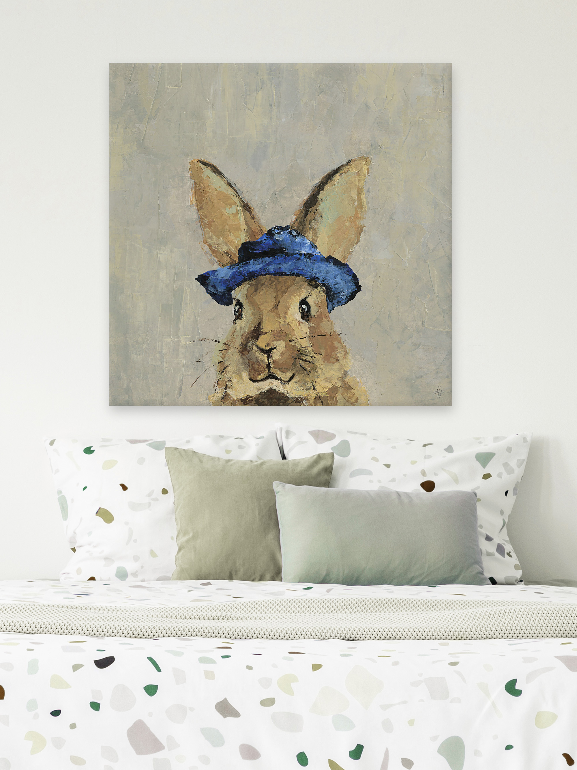 Marmont Hill Blue Hat Rabbit Canvas Wall Art