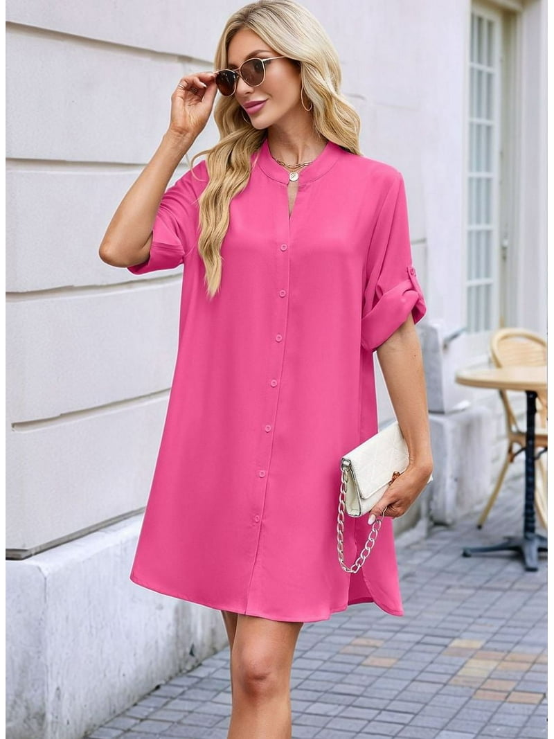 knee length dresses for ladies Moving Forward Oversize Button-Up Mini Shirt Dress LT Blue / L
