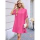 thumbnail image 5 of Vestido Camisero de Verano para Mujer, Informal, de Corta, con Botones y Cuello en V, Talla Grande Rosa Roja M, 5 of 6